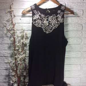 TORRID Black Sleeveless Top w/ Floral Detail